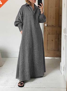 Winter Dress For Women'Solid Sundress Vintage Lapel Pleated