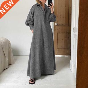 Winter Dress For Women'Solid Sundress Vintage Lapel Pleated