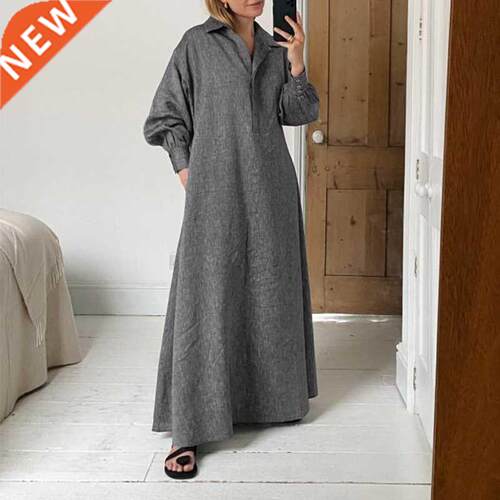 Winter Dress For Women'Solid Sundress Vintage Lapel Pleated