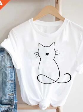 Women Printing Cat Pet Funny Animal Spring Summer 90s Ladies