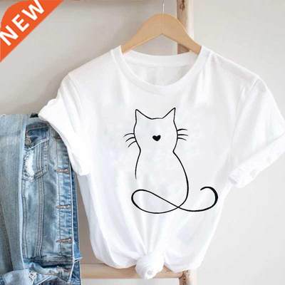 Women Printing Cat Pet Funny Animal Spring Summer 90s Ladies