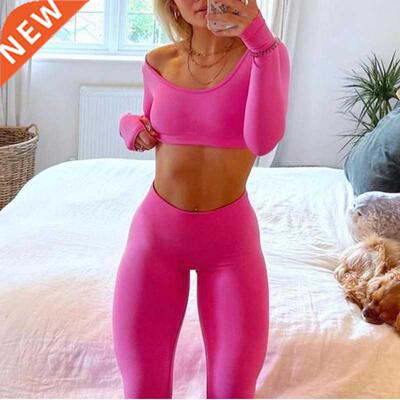 Seamless Sport Set Women Crop Top Shirt Leggings Two Piece O