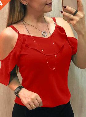 2021 sling Ruffles Short Sleeve Blouse Women Summer Y2K Clot