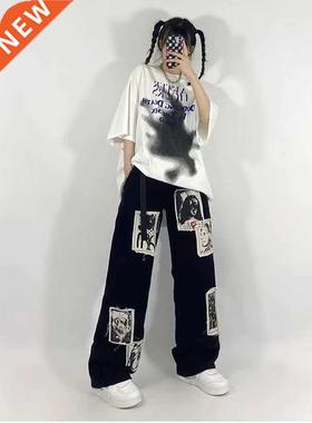 HOUZHOU Grunge Punk Patchwork Black Jeans Women Hip Hop Sree