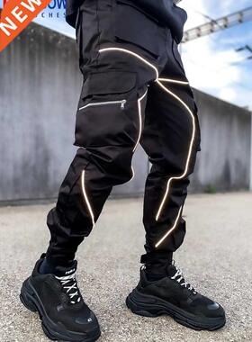 Men Outdoor Sports Pants New Windbreak Multi Pocket Reflecti