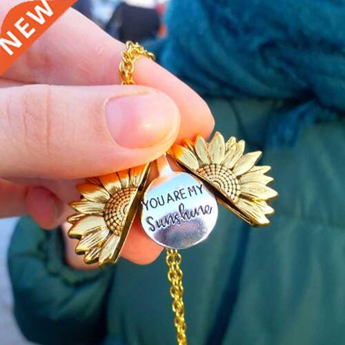 You Are My Sunine Open Locket Sunflower Pendant Necklace