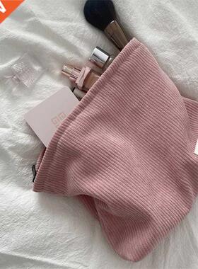 Corduroy Women Cosmetic Bag Cotton Cloth Makeup Pouch Hand T