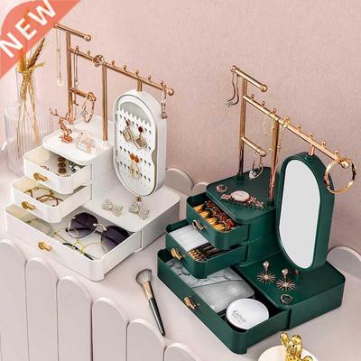 Jewelry Organizer With Makeup Mirror Rotating Earring Ring N