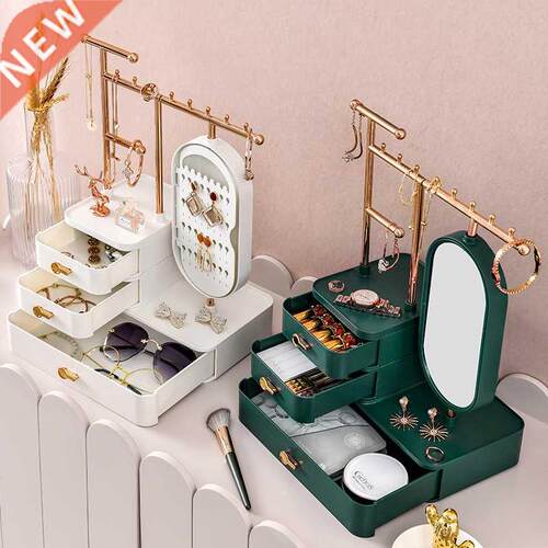 Jewelry Organizer With Makeup Mirror Rotating Earring Ring N
