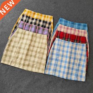 Summer Harajuku Plaid Pencil Skirts Womens High Waist Mini S