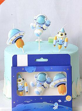 3Pcs/Set Space Astronaut Candle Birthday Party Cake Decorati