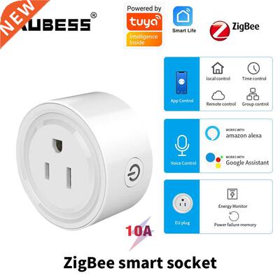 Tuya Zigbee US Smart Plug 10A Adapter Wireless Remote Voice