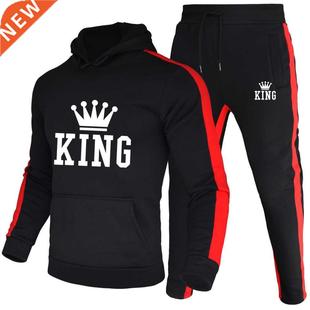 Men Tracksuit Sets Winter Print King Hoodies Pants 2 Piece S