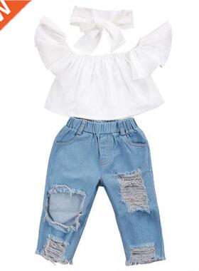 Toddler Kid Girls Clothing Off Shoulder Sleeve ops Vest Rip