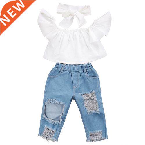 Toddler Kid Girls Clothing Off Shoulder Sleeve ops Vest Rip