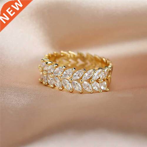 Luxury Female White Leaf Crystal Jewelry Rose Gold Silver Co