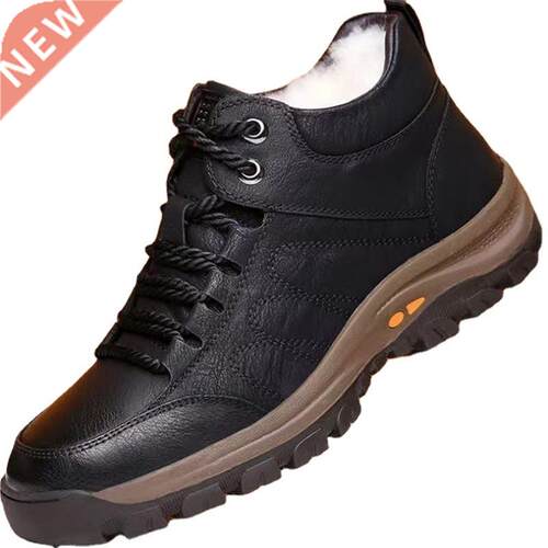 Men Leather Boots Thick Composite Sole Winter Shoes Men Cowh
