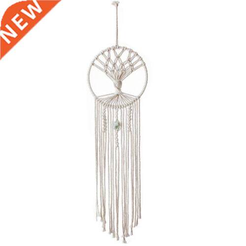 Handmade Woven Macrame Round Dream Catcher with Green Stone