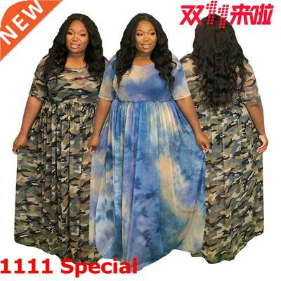 XL-5XL Large Size Ladies Loose Print Swimmer Dress大码连衣裙