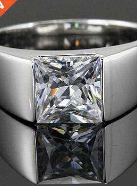 Solitaire Male Princess cut 3ct Diamond Ring 925 sterling si
