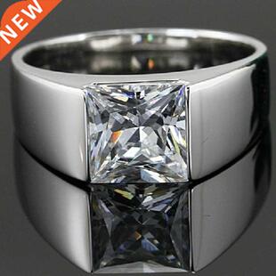 Solitaire Male Princess cut 3ct Diamond Ring 925 sterling si
