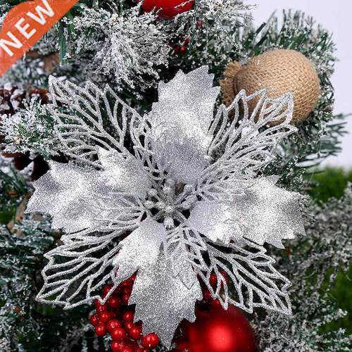 5pcs 9-16cm Glitter Artifical Christmas Flowers Christmas Tr