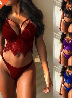 Wine Red Lace Bra and Panty Sets Flower Women Lingerie Set