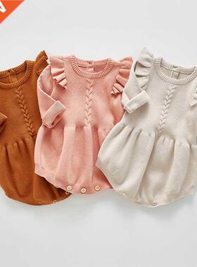 Baby Girls Knitted Bodysuit 2022 Spring Infant Newborn Long