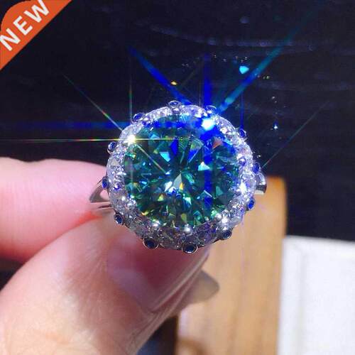 Stunning 3ct Green Moissanite Ring  sterling silver Engag