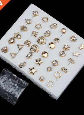 18 Pairs Colorful Rhinestone Hollow Flower Animal Mix Style