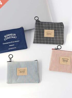 Unisex Canvas Coin Bag Purse Women Stripe Coin Money Card Ho