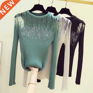 LJSXLS Diamonds Thin Knitted Sweater Female Hollow Out Sweat