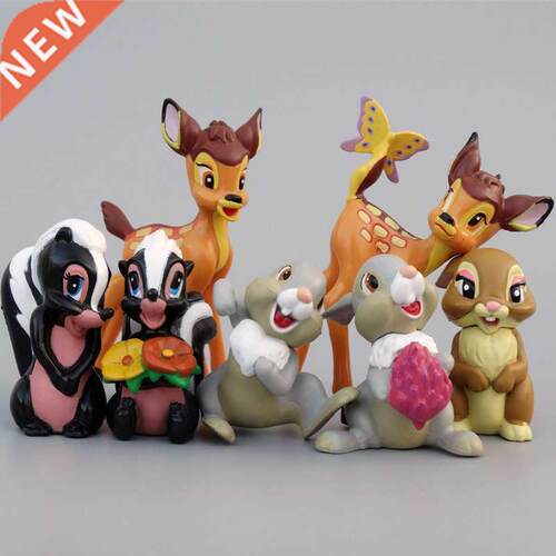 7pcs/Set Cartoon Bambi Deer Figure Action Rabbit Figurine Sq