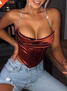 Townlike Stretch Satin Diamond Chain Sling Slim Fit Corset S