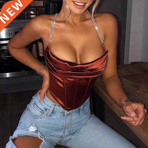 Townlike Stretch Satin Diamond Chain Sling Slim Fit Corset S