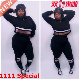 L-4xl Ladies' hoodie fashion suit大码女士时尚运动卫衣套装