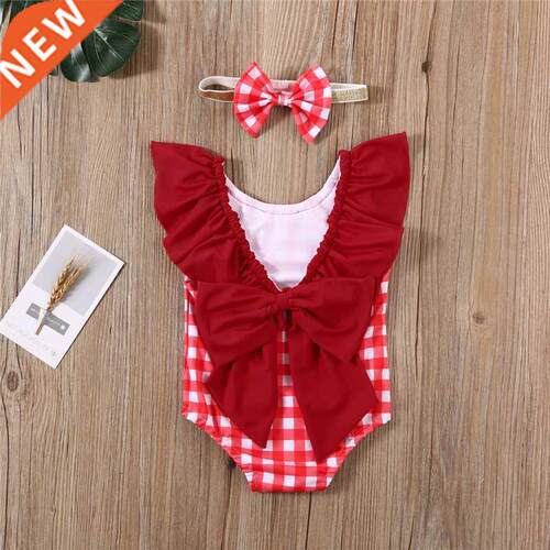 Summer Toddler Baby Girl Swimwear Red Plaid Swimsuit One Pie