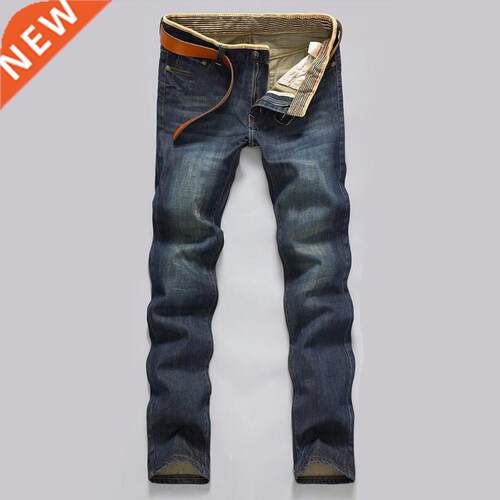 Classic Men Casual Mid-Rise Straight Denim Jeans Long Pants