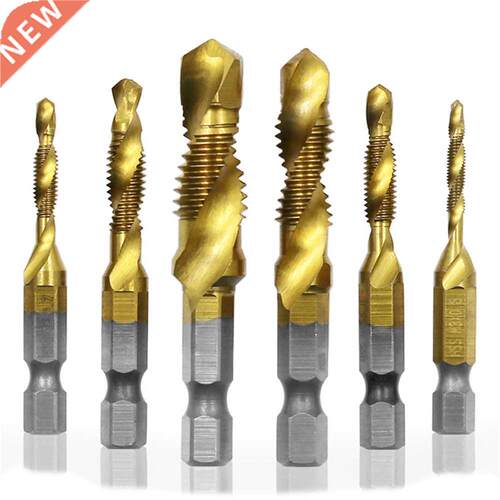 6Pcs M3-M10 Hex Shank Titanium Plated HSS Screw Thread Metri