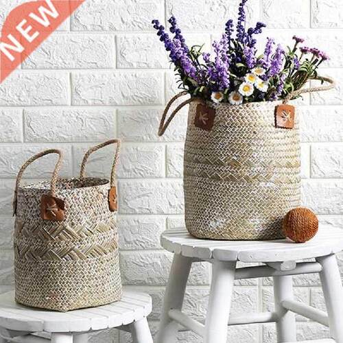 Seagrass Woven Storage Baskets Garden Flower Vase Hanging