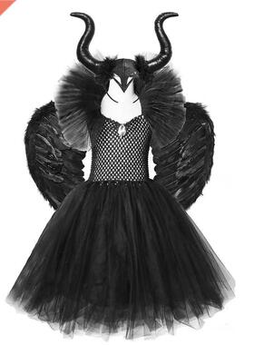 Solid Black Halloween Costumes Kids Girls Tutu Dress Ankle L