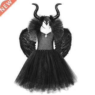 Solid Black Halloween Costumes Kids Girls Tutu Dress Ankle L