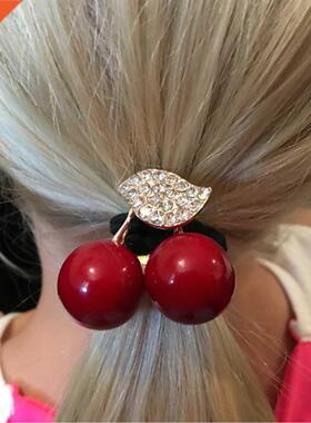 Women Simulated Pearl Hair Band Cherry Rubber Band Elaic H