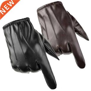 Winter Men Black Leather Gloves Anti-skid Touch Screen Outdo