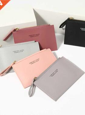 Men's Women's PU Zipper Cash ID Card Credit Card Holder Pure