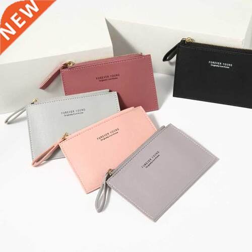 Men's Women's PU Zipper Cash ID Card Credit Card Holder Pure