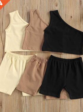 Kids Baby Girls Fashion 2-piece Outfit Set One Shoulder Soli