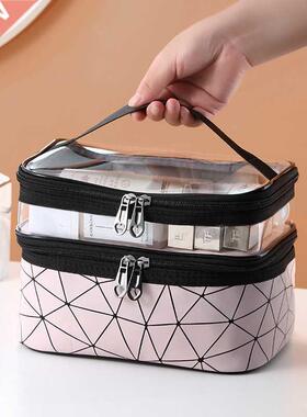 Multifunction Double Transparent Cosmetic Bag Women Make Up