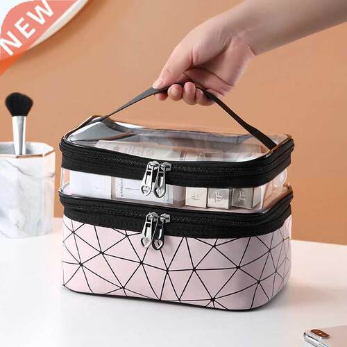 Multifunction Double Transparent Cosmetic Bag Women Make Up