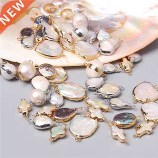 3pcs Natural Freshwater Pearls Connector Pendants Double Hol